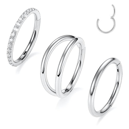 PEAKLINK 3pcs Double Nose Rings Double Nose Hoops 316L Surgical Steel Cartilage Earrings 20G/18G/16G Septum Rings Conch Piercing Helix Lip Rook Daith Tragus Pierxing Jewelry 6mm to 12mm - color: Silver