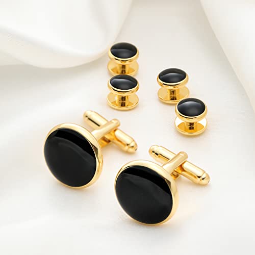 Men's Cufflinks & Tuxedo Studs Set - 316L Stainless Steel Formal Wedding Jewelry, Groomsmen Gift Set with Gift Box - color: 6pcs Gold