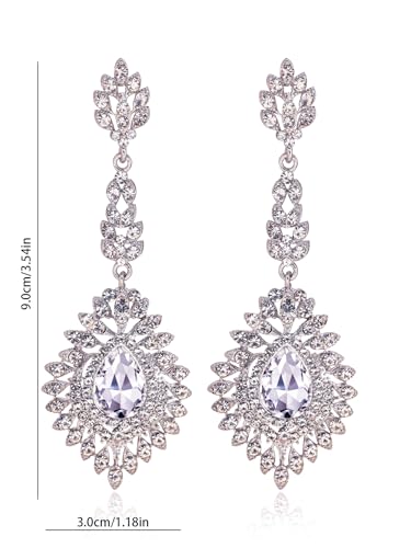 Crystal Teardrop Dangle Earrings - S925 Sterling Silver Posts Rhinestone Drop Earrings for Women Wedding Bridal Brides Bridesmaids Party Prom Pageant Fashion Costume Jewelry - style: clear teardrop dangle earring silver