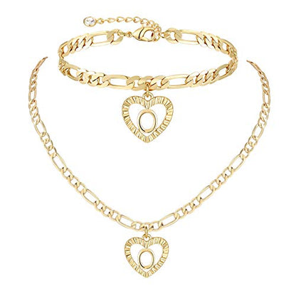YANODA Gold Initial Pendant Necklace Anklet Bracelet for Women 14K Gold Plated Figaro Chain Letter Initial Heart Necklace Anklets Alphabet Foot Jewelry Personalized Jewelry for Women - style: O