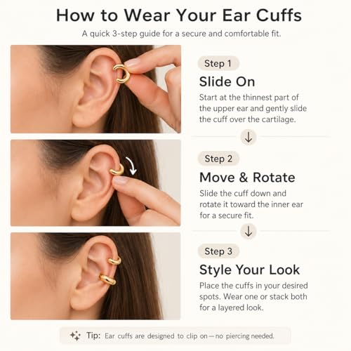 Ear Cuff Earrings for Women Chunky Ear Cuffs Non Piercing | Clip on cartilage earrings helix fake earrings jewelry trendy stuff christmas gift stocking stuffers - color: B