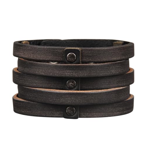 JAOYU Punk Leather Cuff Bracelet Goth Leather Wristband Rock Bracelet Biker Bracelet for Men Leather Armband Black Handmade Jewelry - color: Wrap Leather Bracelet