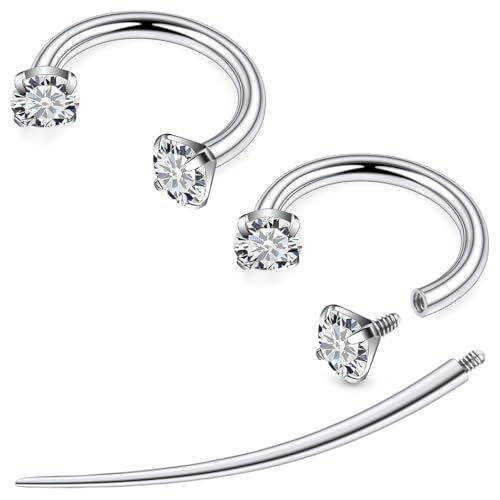 F136 Titanium 20/18/16/14g 8/10/12mm 10 Colors CZ Horseshoe Nose Ear Septum Lip Rings Piercings Jewelry Cartilage Tragus Helix Daith Earrings for Women Men - color: White CZ, size: 14g*8mm*4mm