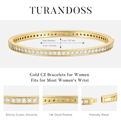 Turandoss Dainty Tennis Bangle Bracelets for Women Jewelry Gifts | 14K Gold Plated, Personalized Tennis Bracelets, Trendy Cubic Zirconia Bangle Bracelet, Jewelry Gifts for Mom Wife Sister - color: CZ Bangle - Shinny Tennis