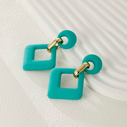 RUOFFETA Acrylic Rectangle Earrings, Fashion Acrylic Square/Oval/Hoop Statement Drop Earrings for Women - color: Aqua