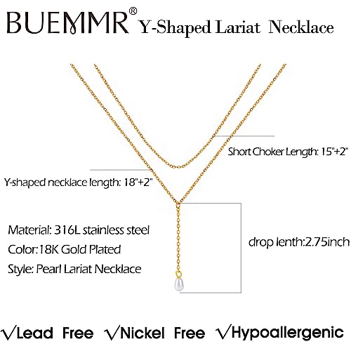 2 PCS Layered Long Gold Necklace Set for Women 18K Gold Plated Dainty Lariat Y Necklaces