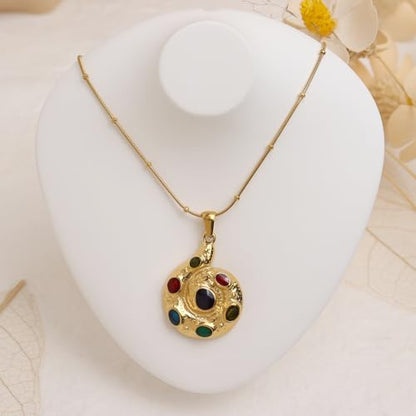 Gold Pendant Pearl Layered Choker Necklace Set for Woman, Chunky Charm Adjustable Pearls Bead Gemstone Shell Conch Tiger Eye Natural Stone Bow Chain Nacklaces Fall Fashion Prom Jewelry Gift. - color: Gem