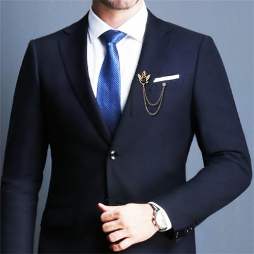4PCS Gem Brooch Lapel Pin Chain for Men Retro Crystal Tassel Chain Brooch Pin Career Suit Tuxedo of Shirts Tie Hat Scarf Father's Day Gift - color: 2 PCS Black