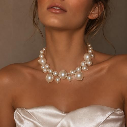 Faux Pearl Statement Necklace for Women, Layered Bubble Pearl Choker Necklace, Elegant Vintage Luxury Jewelry