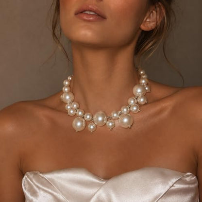 Faux Pearl Statement Necklace for Women, Layered Bubble Pearl Choker Necklace, Elegant Vintage Luxury Jewelry