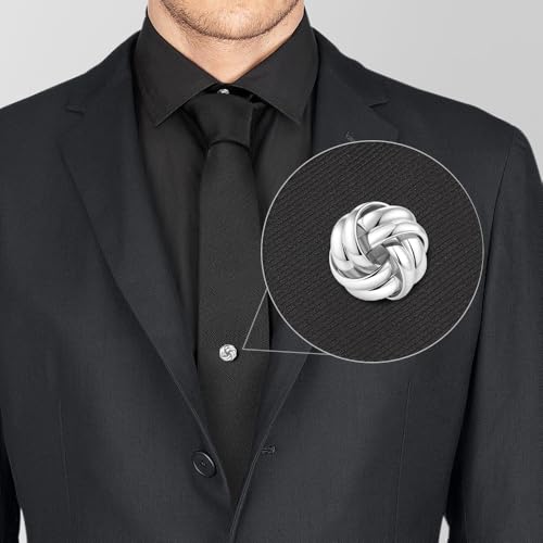 HONEY BEAR Knot Twisted Tie Tack with Chain for Men Necktie Accessory Gift | Tarnish-Resistant Tie Pin, Copper Base with Steel Plating, Secure Locking Clasp, Elegantly Gift Boxed - color: Shinny Silver