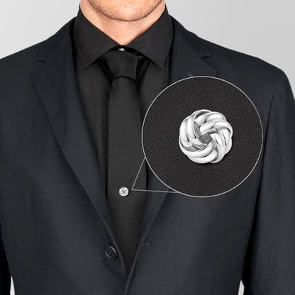 HONEY BEAR Knot Twisted Tie Tack with Chain for Men Necktie Accessory Gift | Tarnish-Resistant Tie Pin, Copper Base with Steel Plating, Secure Locking Clasp, Elegantly Gift Boxed - color: Shinny Silver