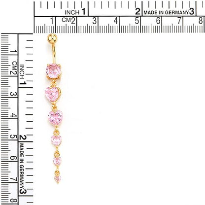 COOLSTEELANDBEYOND Steel Belly Chain Belly Button Ring Body Jewelry Piercing Navel Ring with Long Dangle Cubic Zirconia - color: G-Metal Color: Gold