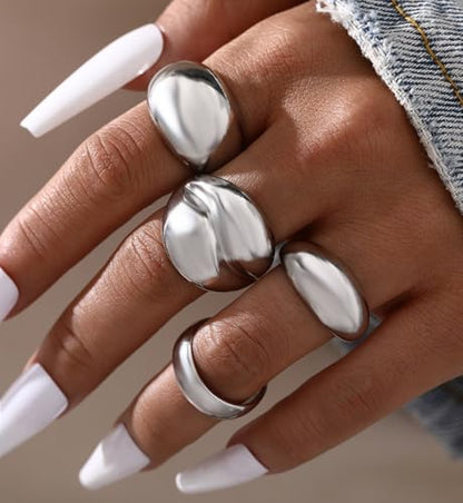 iF YOU 25 Pcs Gold Stackable Ring Set for Women, Chunky Knuckle Finger Midi Rings, Silver Simple Stacking Cute Rings Pack Trendy Stuff Jewelry Gift - style: 15 Chunky silver rings