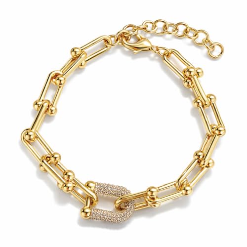 SWEET PEEPS 18K Gold Plated Paperclip Link Bracelet for Women, Pavé CZ Statement Bracelet