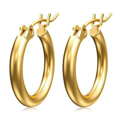 2mm Gold Earrings | Post Hoops Earrings For Women,Hollow Tube Hoops Earrings, Thick Gold Hoop Earrings, Hypoallergenic Lightweight Gold Hoop, Large Earrings 17/19//22/24MM - size: 19mm