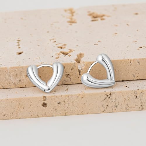 Heart Shaped Hoop Earrings for Women | 14k Gold Silver Plated, Small Heart Earring, Huggie Hoops, Lightweight, Jewelry Gifts - color: 02Heart-Silver