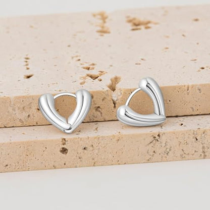 Heart Shaped Hoop Earrings for Women | 14k Gold Silver Plated, Small Heart Earring, Huggie Hoops, Lightweight, Jewelry Gifts - color: 02Heart-Silver