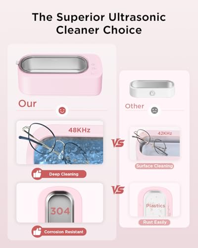 Ultrasonic Jewelry Cleaner Machine: 48KHz Ultra Sonic Cleaner for Jewelry,Eyeglass,Rings,Watch Band,Dentures,with Dual Cleaning Modes,350ML 304 Stainless Steel Tank,Gift for Wife,Mom,Daughter - color: Pink
