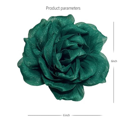Flash Camellia Flower Brooch Pin for Women Men Elegant Texture Fabric Dahlia Rose Floral Brooches Lapel Pins Dainty Wedding Holiday Party Costume Dress Accessories Jewelry - color: Green