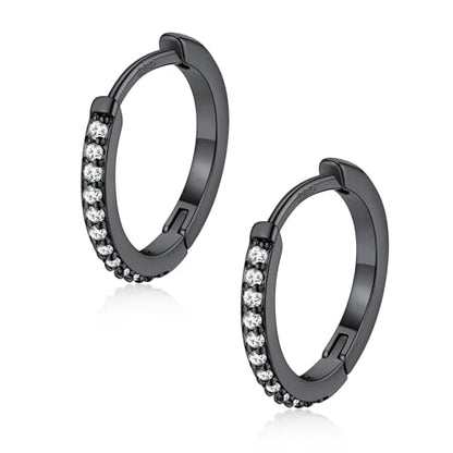 FaithHeart 925 Sterling Silver Post Small CZ Huggie Hoop Earrings for Women | Hypoallergenic Small Cubic Zirconia Hoop Earrings, Silver/Black/Gold/Rose Gold Huggie Earrings, 8-20mm with Gift Box - color: Black, size: 12mm
