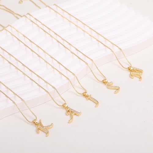 Initial Necklace for Women, 14K Gold Silver Plated Box Chain Letter Pendant, Trendy Name Necklace, Dainty Personalized Charm Jewelry Gift for Her - color: Gold, style: F