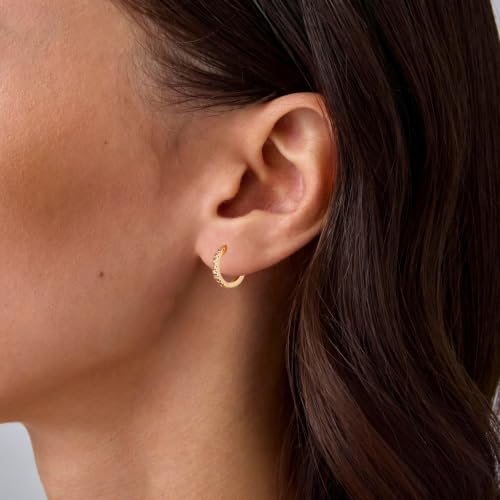 micuco 3 Pairs Small Hoop Earrings Tiny Cartilage Earrings for Women Men | Cubic Zirconia Earrings Huggie Hoop Ear Piercing Earrings for 8mm 10mm 12mm - color: 15# Gold 12mm