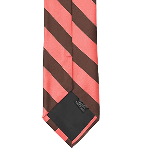 tiemart Men's Striped Tie Standard Length - color: Bright Coral and Brown