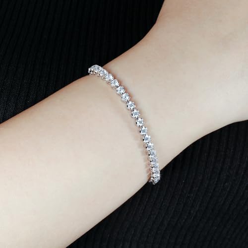 White Gold Plated Extra Sparkling 3mm Cubic Zirconia Tennis Bracelet for Women and Men Size 6-8 Inches