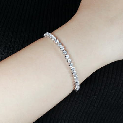 White Gold Plated Extra Sparkling 3mm Cubic Zirconia Tennis Bracelet for Women and Men Size 6-8 Inches
