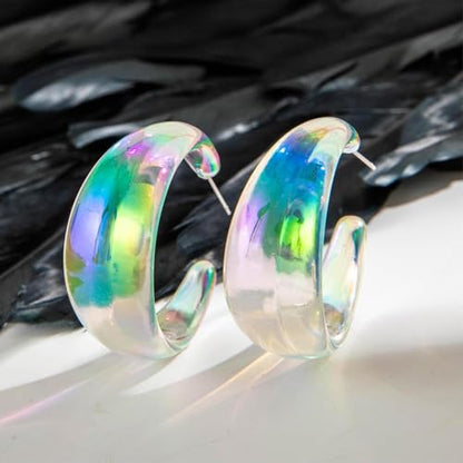 Large Acrylic C-Shaped Resin Hoop Earrings - Chunky Open Hoop Earrings - Cute Clear Geometric Circle Earrings - Jewelry for Women