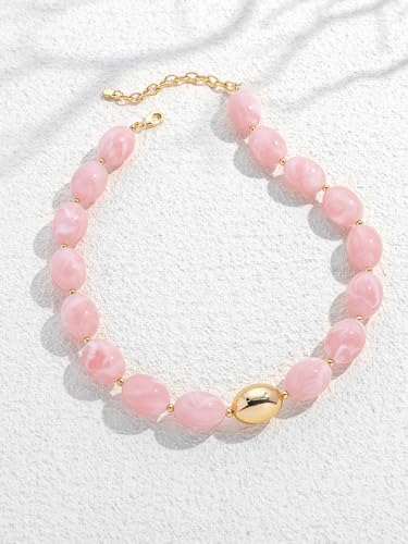 Chunky Beaded Necklaces for Women Statement Necklace | Bold Chunky Choker, Large Resin Beads, Adjustable Necklace, Boho Trendy Summer Beach Holiday Jewelry - color: Pink-04