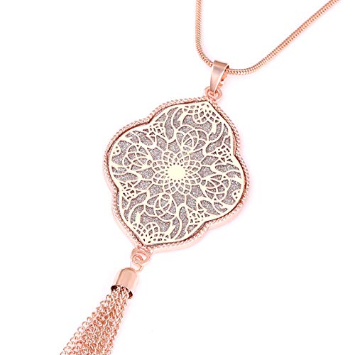 MOLOCH Long Necklaces For Woman Disk Circle Pendant Necklaces Tassel Fringe Necklace Set Statement Pendant - color: quatrefoil-shaped-rose gold