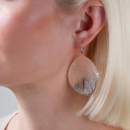 Leaf Earrings for Women - Gold or Silver Tone Filigree Dangle Earrings | Plated in Gold Tone or Silver Tone - color: Round Leaf - Silver