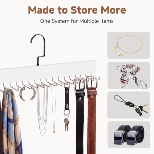 StorageWorks Tie Hanger with 20 Swivel Hooks, 2 Pack Wooden Hanger, White | Sturdy White Tie Wooden Hanger with 180° Swivel Hooks, Space Saver Rack for Ties, Belts, Scarves in Closet - color: White