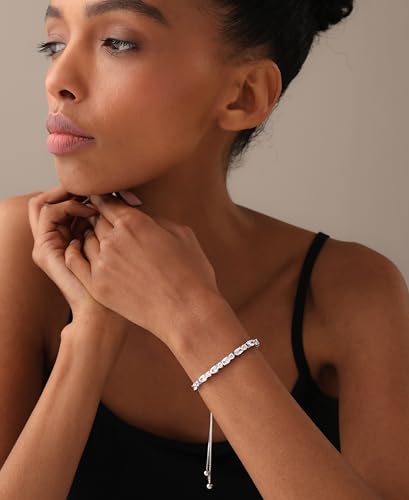 LeCalla 925 Sterling Silver Sliding Bolo Bracelet | Adjustable Beaded Tennis Bracelets for Women | Adjustable Slider Bolo Bracelets Gifts for Her - color: Sliding Bolo CZ