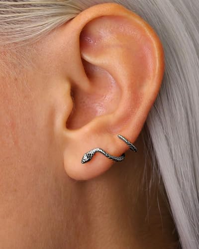 Stud Earrings for Women- 14K Gold/White Gold Plated/Black Bow Dragon Softball Snake Bat Stud Earrings - color: black Snake ear cuff