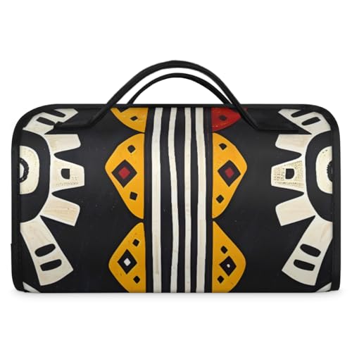 Bohemian Geometric Stripes Hanging Roll Up Cosmetic Bag with 4 Removable Storage Bags Waterproof Foldable Toiletry Kit for Women - color: Multicolor 10