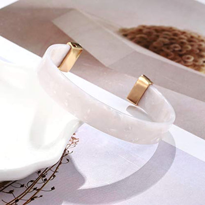 Open Cuff Bracelet Statement Acrylic Resin Lucite Cuff Bracelet Minimalist Tortoise Shell Bangles Bracelet Adjustable Lightweight Bangle - color: White