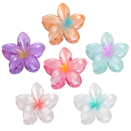 6 Pcs Flower Hair Claw Clips for Women Girls, Hawaiian Hibiscus Hair Clips, Tropical Summer Beach Hair Accessories - color: Hawaiian