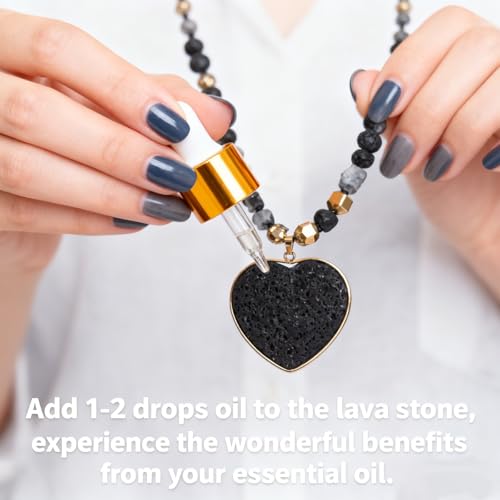 Long Necklaces for Women Boho, Oval Waterdrop Turquoise Pendant, Natural Stone Beaded, Handmade,Vintage & Elegance, Boho Fashion Charm Beaded Necklace for Women - style: K-Heart Lava Rock Pendant