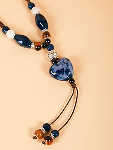 MINACHI Boho Hippie Colorful Ceramic Heart Bead Strand Necklace, Bohemian Summer Statement Jewelry Gift for Women - color: S01