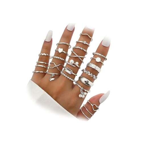 IFKM Gold Knuckle Rings Set For Women Vintage Stackable Joint Finger Midi Rings Dainty Cubic Zirconia Crystal Simple Twist Hollow Cute Rings Pack Jewelry Gift - color: Silver, style: Heart's Voice