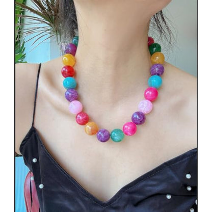 JNF Chunky Beaded Necklaces Women Large Big Ball Bead Choker Necklace Bold Statement Beads jewelry Gift - color: gemstone neckalce colorful