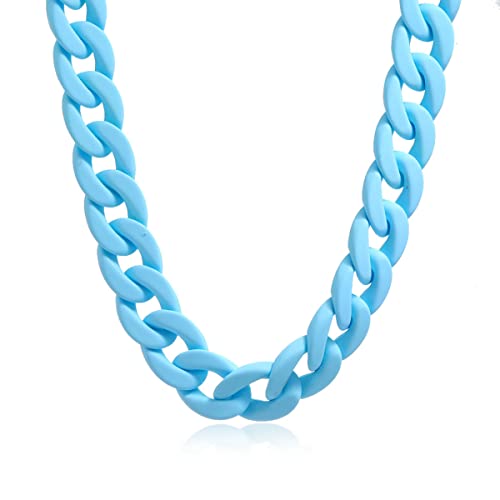Fashion Multicolor Acrylic Figaro Chain Necklace Cuban Thick Chunky Resin Link Curb Chain Necklace for Women Girl Party Festival Jewelry - color: C blue
