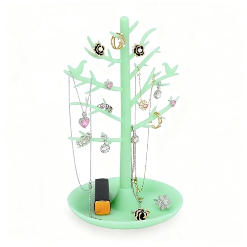 Zegcohjave Jewelry Holder Organizer, Tree Silicone Necklace Display Stand, Earring Bracelet Ring Holder, Small Jewelry Storage Tower for Vanity, Gift for Women (Light green) - color: Light green