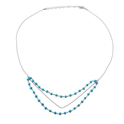 CloseoutWarehouse Simulated Turquoise Bead Triple Strand Necklace Rhodium Plated Sterling Silver - color: Rhodium Plated
