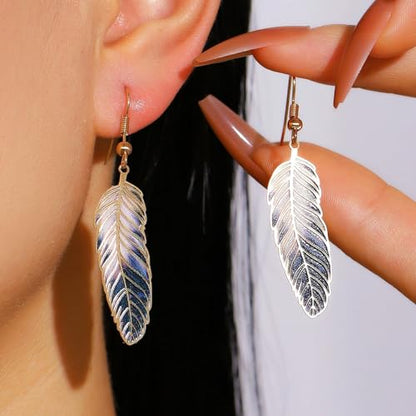 Bohemian Colorful Feather Drop Earrings for Women,Fashion Gradient Leaf Danging Earring Lightweight Hook Shaped Statement Jewelry - color: color C