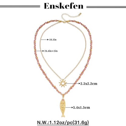 Shell Necklaces for Women Trend Boho Scarf Necklaces Ocean Mermaid Conch Seashell Necklace Summer Gold Fish Necklace Fashion Beach Jewelry - color: Sun fish necklace