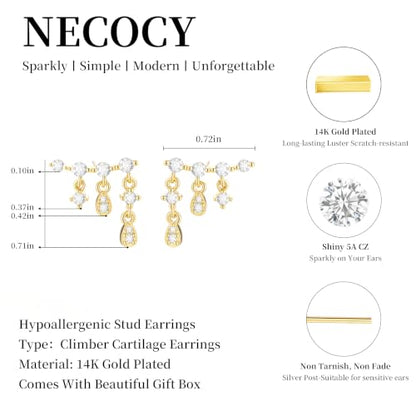 Ear Climber Earrings for Women, 14K Gold Plated/Silver Plated | Crawler Earrings Pierced with Cubic Zirconia, Hypoallergenic Cluster Stud Tragus Conch Daith Cartilage Jewelry Gift for Daily - color: Gold-6
